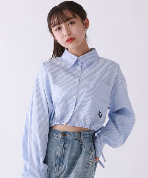 repipi armario（レピピ アルマリオ）の「ドロストショートシャツ（シャツ/ブラウス・キッズ・ホワイト/ブルー系その他/ブルー系その他2・SMALL/LARGE/MEDIUM）」の3枚目の写真