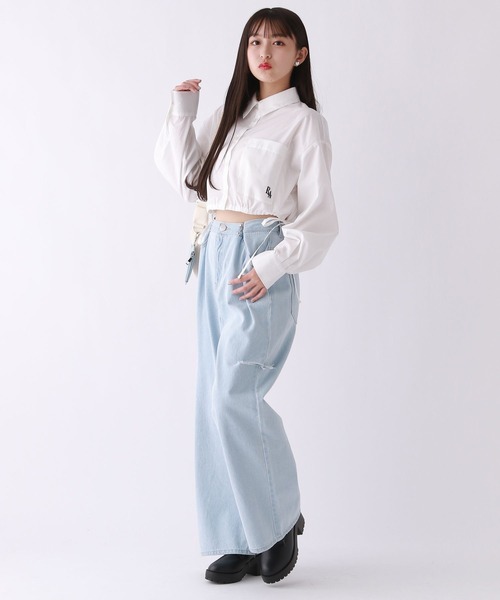 repipi armario（レピピ アルマリオ）の「ドロストショートシャツ（シャツ/ブラウス・キッズ・ホワイト/ブルー系その他/ブルー系その他2・SMALL/LARGE/MEDIUM）」の4枚目の写真