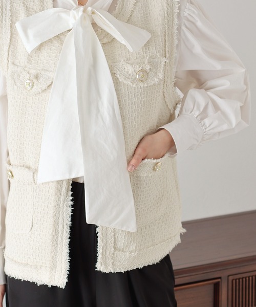 BLUEEAST（ブルーイースト）の「ツイードフリンジベスト（ベスト・レディース・アイボリー/ブラック・MEDIUM）」の7枚目の写真
