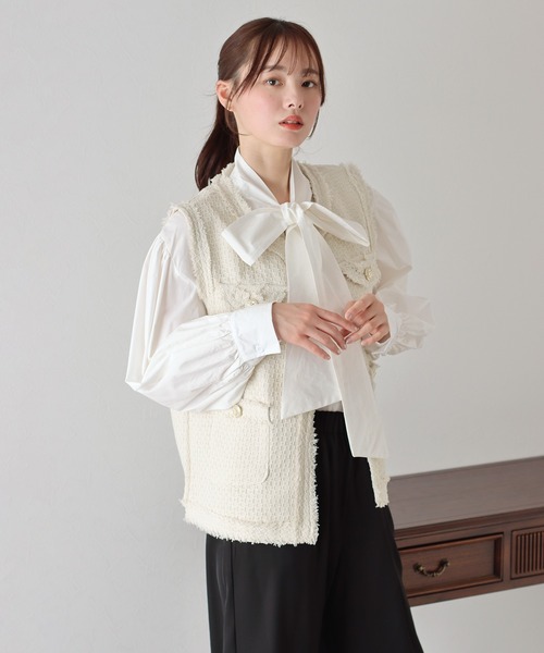 BLUEEAST（ブルーイースト）の「ツイードフリンジベスト（ベスト・レディース・アイボリー/ブラック・MEDIUM）」の4枚目の写真