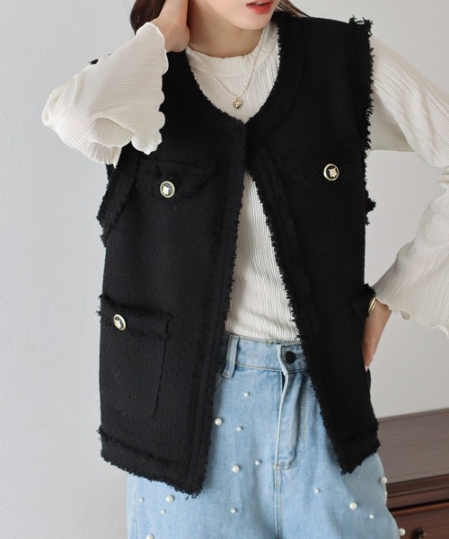 BLUEEAST（ブルーイースト）の「ツイードフリンジベスト（ベスト・レディース・アイボリー/ブラック・MEDIUM）」の11枚目の写真