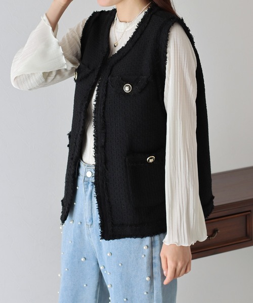 BLUEEAST（ブルーイースト）の「ツイードフリンジベスト（ベスト・レディース・アイボリー/ブラック・MEDIUM）」の12枚目の写真