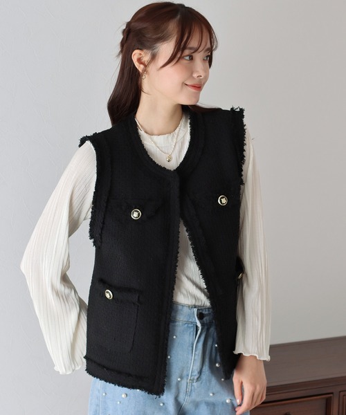 BLUEEAST（ブルーイースト）の「ツイードフリンジベスト（ベスト・レディース・アイボリー/ブラック・MEDIUM）」の14枚目の写真