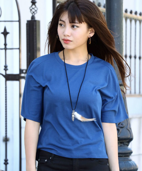 AZUL by moussy(アズールバイマウジー)の「綿モダールSUN天竺キモノスリーブPO(Tシャツ/カットソー・レディース・オフホワイト/ライトベージュ/ブラック/ネイビー・MEDIUM/LARGE/SMALL)」の4枚目の写真
