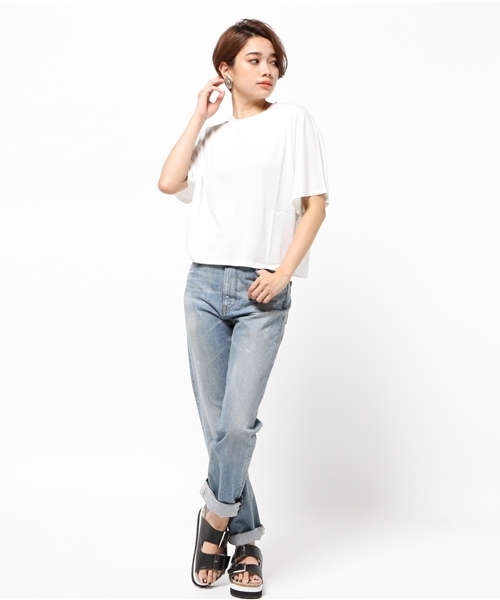 AZUL by moussy(アズールバイマウジー)の「綿モダールSUN天竺キモノスリーブPO(Tシャツ/カットソー・レディース・オフホワイト/ライトベージュ/ブラック/ネイビー・MEDIUM/LARGE/SMALL)」の12枚目の写真