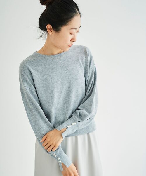 le.coeur blanc / ルクールブラン パールスリーブニットプルオーバー le.coeur blanc パールスリーブニットプルオーバー（ホワイト