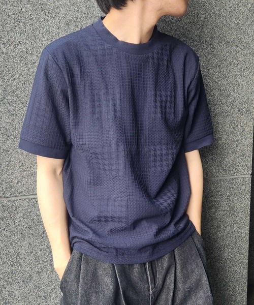 リンクスジャガードグレンチェック柄T（Tシャツ/カットソー