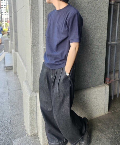 UNION STATION（ユニオンステーション）の「リンクスジャガードグレンチェック柄T（Tシャツ/カットソー・メンズ・ライトブルー/ホワイト/ネイビー・LL/L/M/S）」の7枚目の写真