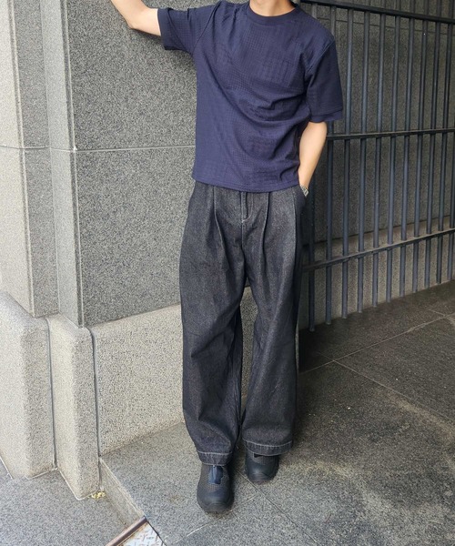 UNION STATION（ユニオンステーション）の「リンクスジャガードグレンチェック柄T（Tシャツ/カットソー・メンズ・ライトブルー/ホワイト/ネイビー・LL/L/M/S）」の9枚目の写真