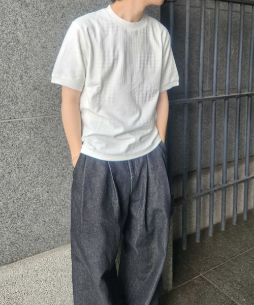 UNION STATION（ユニオンステーション）の「リンクスジャガードグレンチェック柄T（Tシャツ/カットソー・メンズ・ライトブルー/ホワイト/ネイビー・LL/L/M/S）」の12枚目の写真