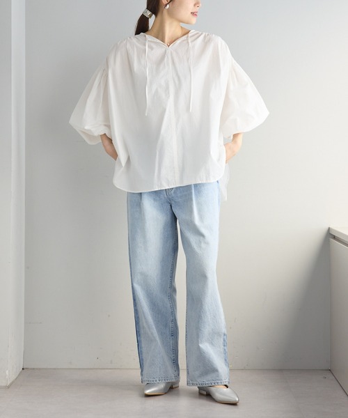 PUAL CE CIN（ピュアルセシン）の「タイプライタースキッパーブラウス（シャツ/ブラウス・レディース・グレイッシュベージュ/オフホワイト・FREE）」の7枚目の写真