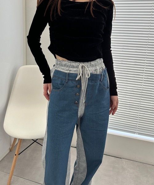 セール】スウェットドッキングワイドデニム（デニムパンツ）｜solleim