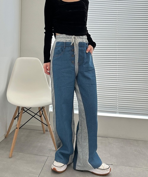 セール】スウェットドッキングワイドデニム（デニムパンツ）｜solleim