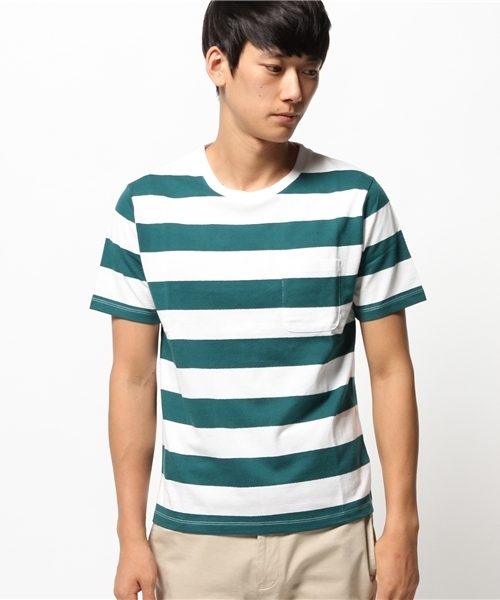 CIAOPANIC（チャオパニック）の「【Ciaopanic】　梨地ボーダーTee（Tシャツ/カットソー・メンズ・ネイビー/グレー/グリーン/ブラック・MEDIUM/LARGE）」の3枚目の写真