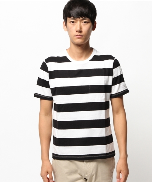 CIAOPANIC（チャオパニック）の「【Ciaopanic】　梨地ボーダーTee（Tシャツ/カットソー・メンズ・ネイビー/グレー/グリーン/ブラック・MEDIUM/LARGE）」の5枚目の写真