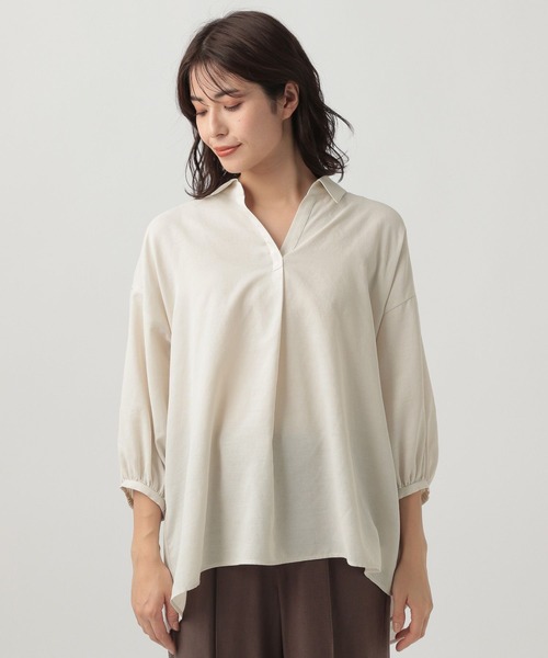 Elura（エルーラ）の「アイロンいらずリネンライクブラウス（Tシャツ/カットソー・レディース・ホワイト/ブラック/グレイッシュベージュ・FREE）」の12枚目の写真