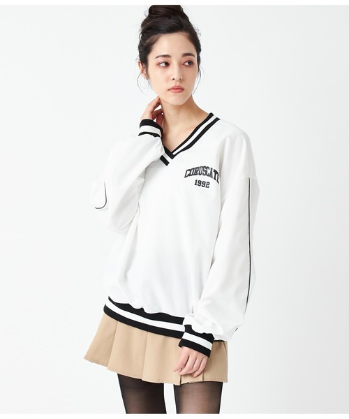 ANAP（アナップ）の「Vネックラインリブプルオーバー（Tシャツ/カットソー・レディース・サックスブルー/スミクロ/ホワイト・FREE）」の10枚目の写真