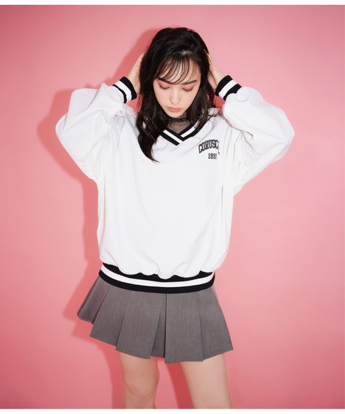 ANAP（アナップ）の「Vネックラインリブプルオーバー（Tシャツ/カットソー・レディース・サックスブルー/スミクロ/ホワイト・FREE）」の4枚目の写真