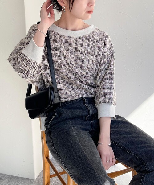 fredy emue(フレディエミュ)の「ツィードニットソー2WAY プルオーバー(Tシャツ/カットソー・レディース・パープル系その他/ブルー系その他/グリーン系その他・38)」の1枚目の写真