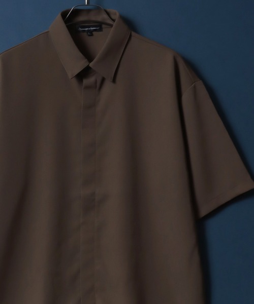 ANPAS（アンパス）の「Polyester Twill Fabric Fly front Shirt ポリツイル 比翼仕立て オーバーサイズ 無地半袖シャツ（シャツ/ブラウス・メンズ・ブラウン/ブラック/ホワイト/チャコール・LL/L/M）」の4枚目の写真