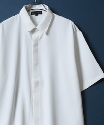 Polyester Twill Fabric Fly front Shirt ポリツイル 比翼仕立て オーバーサイズ 無地半袖シャツ