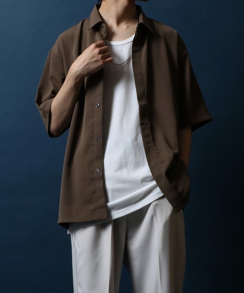 ANPAS（アンパス）の「Polyester Twill Fabric Fly front Shirt ポリツイル 比翼仕立て オーバーサイズ 無地半袖シャツ（シャツ/ブラウス・メンズ・ブラウン/ブラック/ホワイト/チャコール・LL/L/M）」の12枚目の写真