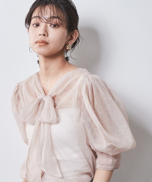 CHIC STYLE(シックスタイル)の「<大きいサイズ>2WAYチュールブラウス シックスタイル(シャツ/ブラウス・レディース・ベージュ/ブラック・4L/3L/LL/L/5L)」の8枚目の写真