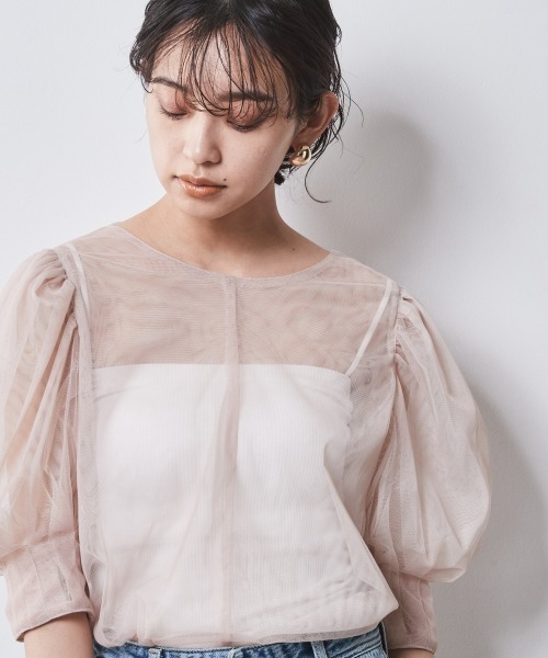 CHIC STYLE(シックスタイル)の「<大きいサイズ>2WAYチュールブラウス シックスタイル(シャツ/ブラウス・レディース・ベージュ/ブラック・4L/3L/LL/L/5L)」の4枚目の写真