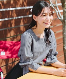 【大きいサイズ】【洗える】リボンスリーブブラウス