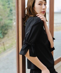 【大きいサイズ】【洗える】リボンスリーブブラウス