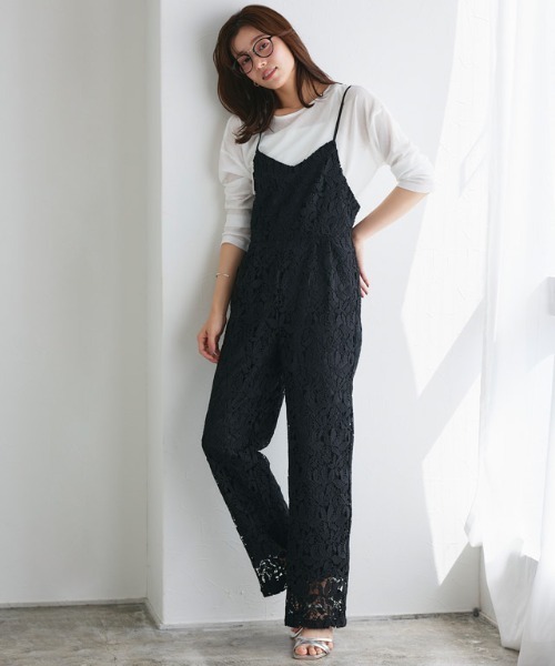 Pierrot（ピエロ）の「ケミカルレースキャミオールインワン（つなぎ/オールインワン・レディース・ブラック/オフホワイト・PM/M/L）」の6枚目の写真