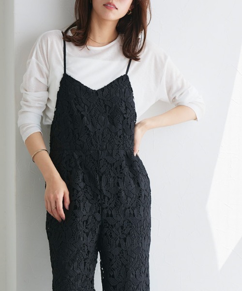 Pierrot（ピエロ）の「ケミカルレースキャミオールインワン（つなぎ/オールインワン・レディース・ブラック/オフホワイト・PM/M/L）」の8枚目の写真