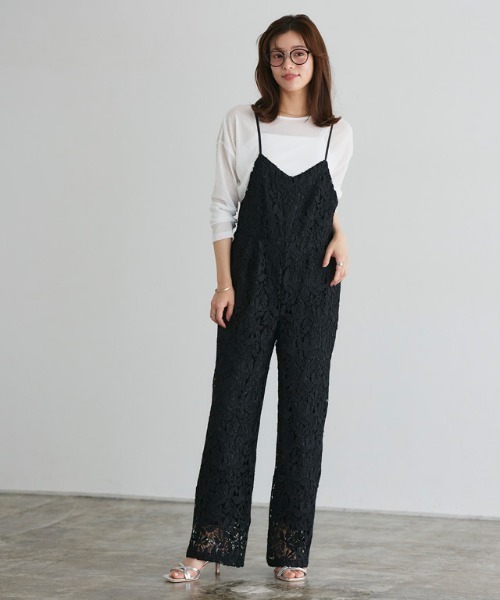 Pierrot（ピエロ）の「ケミカルレースキャミオールインワン（つなぎ/オールインワン・レディース・ブラック/オフホワイト・PM/M/L）」の4枚目の写真