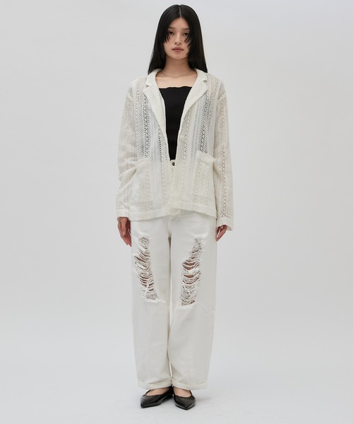 aLORS アロー レース ルイス シャツ 白 ホワイト ADRER（アドラー） シャツ 25ss loose silhouette lace/sheer shirt