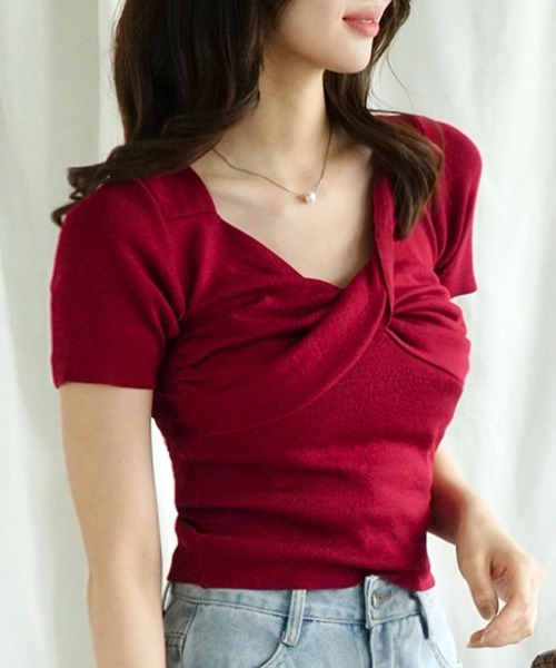 Jasmine Grandiflorum（ジャスミングランディフローラム）の「【Jasmine】クロスデザイン半袖トップス (SS)（Tシャツ/カットソー・レディース・ブラック/ホワイト/ライトグレー/ピンク/レッド・FREE）」の5枚目の写真