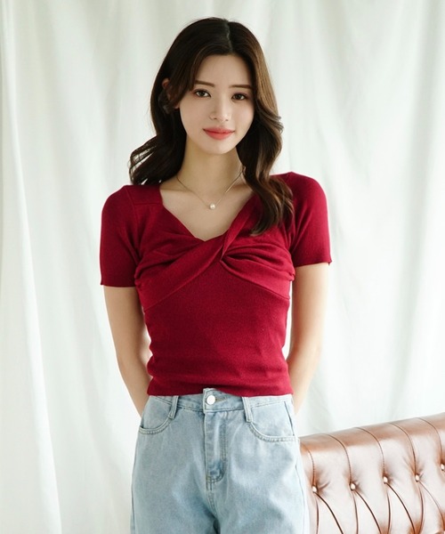 Jasmine Grandiflorum（ジャスミングランディフローラム）の「【Jasmine】クロスデザイン半袖トップス (SS)（Tシャツ/カットソー・レディース・ブラック/ホワイト/ライトグレー/ピンク/レッド・FREE）」の22枚目の写真