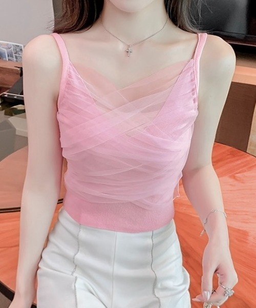 LADY LIKE(レディライク)の「クロスチュールキャミトップス(キャミソール・レディース・パープル/イエロー/ホワイト/ピンク/ブラック/ブルー・M)」の1枚目の写真