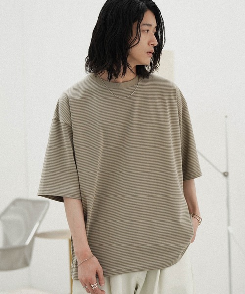 WYM LIDNM（ウィム バイ リドム）の「NARROW BORDER WIDE TEE（Tシャツ/カットソー・メンズ・ベージュ系/ホワイト/チャコール・S/L/M）」の16枚目の写真