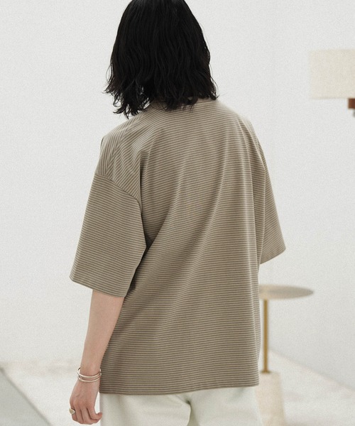 WYM LIDNM（ウィム バイ リドム）の「NARROW BORDER WIDE TEE（Tシャツ/カットソー・メンズ・ベージュ系/ホワイト/チャコール・S/L/M）」の18枚目の写真
