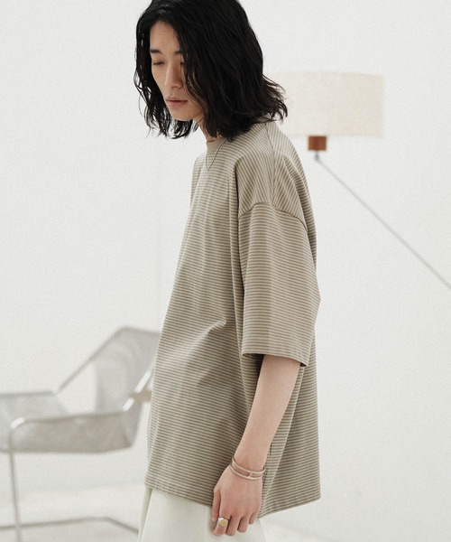 WYM LIDNM（ウィム バイ リドム）の「NARROW BORDER WIDE TEE（Tシャツ/カットソー・メンズ・ベージュ系/ホワイト/チャコール・S/L/M）」の17枚目の写真