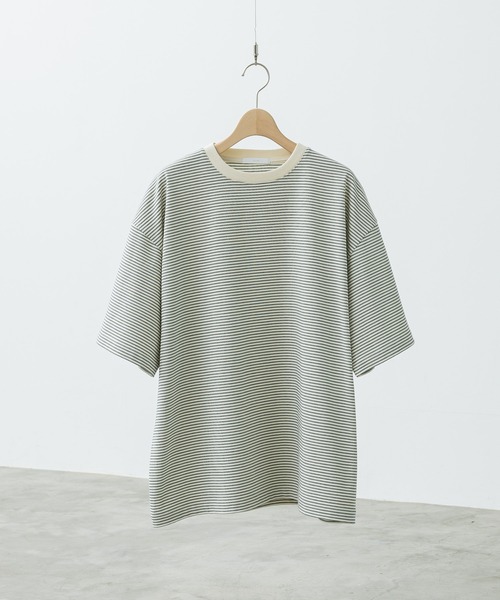 WYM LIDNM（ウィム バイ リドム）の「NARROW BORDER WIDE TEE（Tシャツ/カットソー・メンズ・ベージュ系/ホワイト/チャコール・S/L/M）」の4枚目の写真