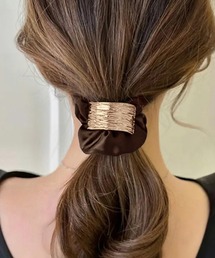 シュシュ  ヘアゴム  モール ブラウン  パール 静電気 ブレスレット 通販 パール ヘアゴム シュシュ