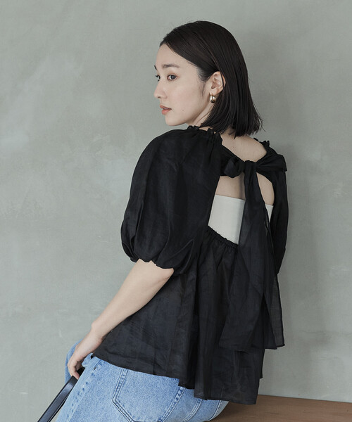 FREAK'S STORE(フリークスストア)の「FREAK’S STORE/フリークスストア ラミー 2WAYパフスリーブバックリボンブラウス(シャツ/ブラウス・レディース・オフホワイト/ブラック・フリ-)」の2枚目の写真