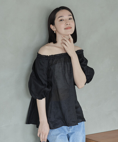 FREAK'S STORE(フリークスストア)の「FREAK’S STORE/フリークスストア ラミー 2WAYパフスリーブバックリボンブラウス(シャツ/ブラウス・レディース・オフホワイト/ブラック・フリ-)」の5枚目の写真