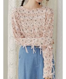 floral print レースtops