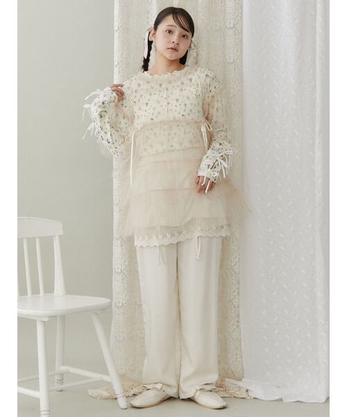 merry jenny（メリージェニー）の「floral print レースtops（Tシャツ/カットソー・レディース・アイボリー/ピンク/オフホワイト・FREE）」の8枚目の写真