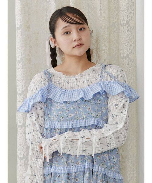 メリージェニー　フリルレースシャツ F floral print レースtops（Tシャツ/カットソー）｜merry jenny