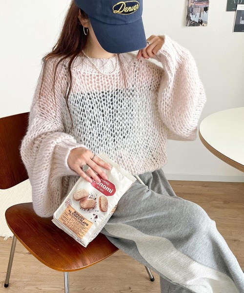 セール】シーズンムード漂う、甘編み プルオーバー メッシュ