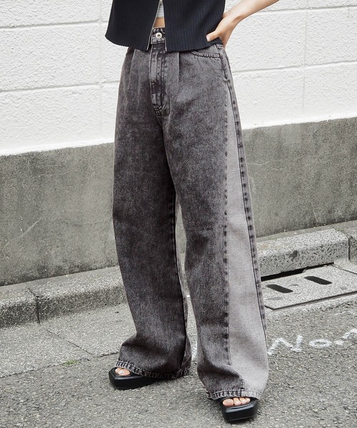 DABUWAWA デニム vネック タンクトップ ワイドパンツ 2点セット a.v.v｜[140-150]ライトデニムワイドパンツ | Rakuten Fashion