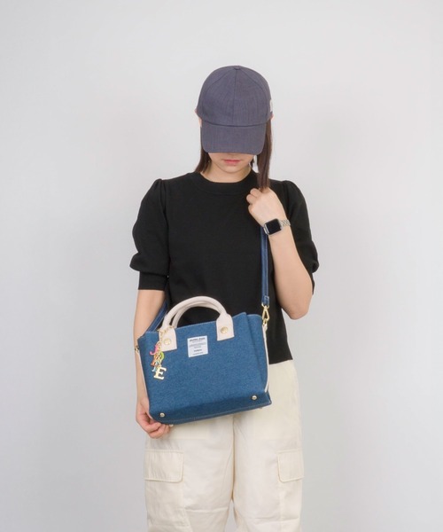 【Jolie Joli/ジョリージョリ】デニム 前後あおりポケット付き2WAYﾊﾞｯｸﾞ（ショルダーバッグ）｜Jolie Joli（ジョリージョリ）